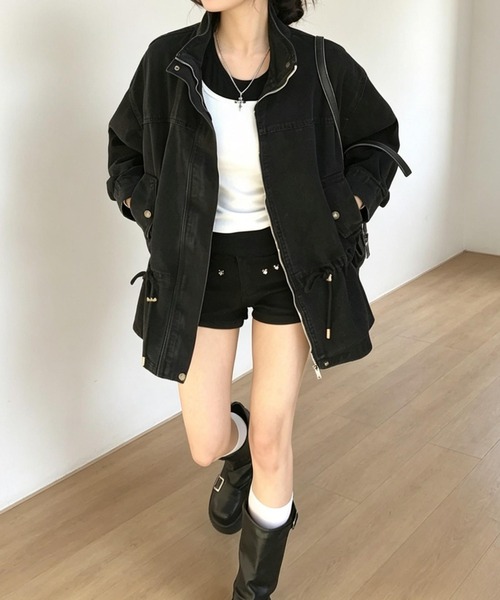 FAVORITO(ファヴォリート)の「ウエストマークスタンドカラージャケット(その他アウター・レディース・ブラック/カーキ・F)」の2枚目の写真