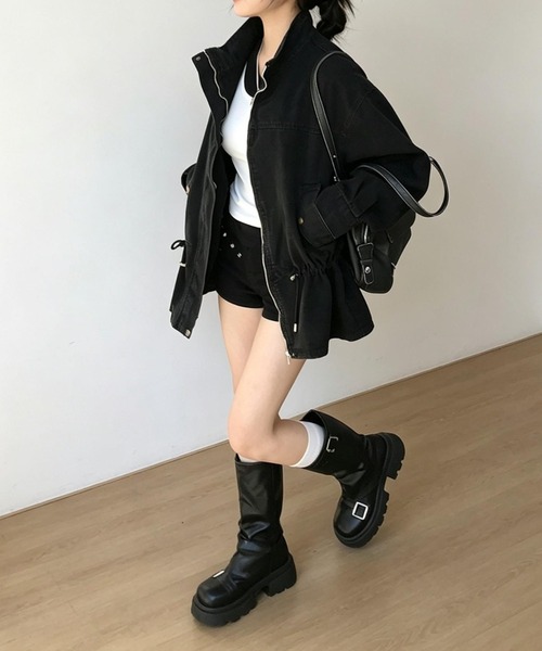 FAVORITO(ファヴォリート)の「ウエストマークスタンドカラージャケット(その他アウター・レディース・ブラック/カーキ・F)」の6枚目の写真