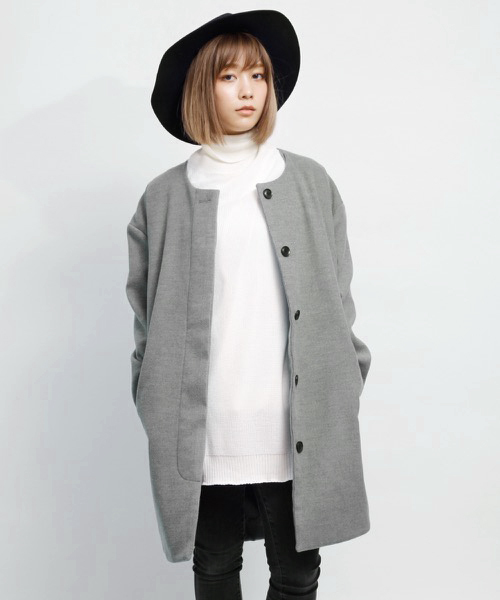 DETAILS(ディテールズ)の「DETAILS women/ノーカラーコクーンコート(ノーカラージャケット・レディース・ブラック/カーキ/ネイビー/キャメル/グレー/バーガンディー/グリーン・FREE)」の3枚目の写真