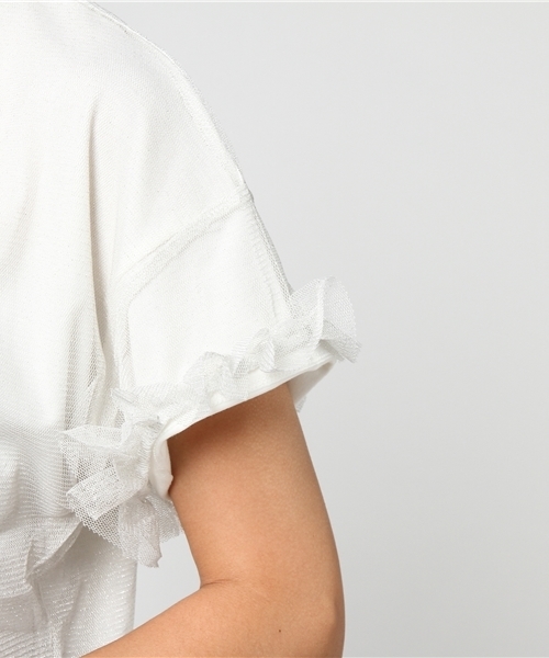 mysty woman(ミスティウーマン)の「天竺ロゴTシャツ&チュールフリル袖Tシャツセット(Tシャツ/カットソー・レディース・ネイビー/オフホワイト/ピンク・FREE)」の8枚目の写真