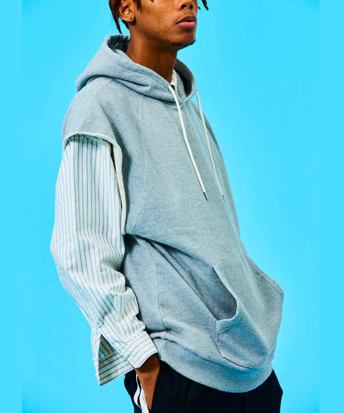 MONKEY TIME(モンキータイム)の「<monkey time> URAKE PO MUSCLE SLEEVE HOODY/パーカ ◆(パーカー・メンズ・グレー/シャーベット・MEDIUM/X-LARGE/LARGE)」の3枚目の写真