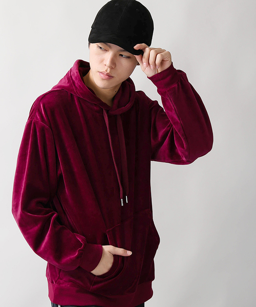 WEGO（ウィゴー）の「WEGO/ベロアビッグシルエットプルパーカー（パーカー・メンズ・ブラック/ネイビー/ワイン・MEDIUM/LARGE）」の3枚目の写真