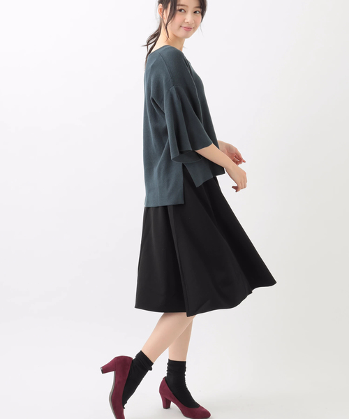 earth music&ecology（アースミュージックアンドエコロジー）の「スキスカミディスカート（スカート・レディース・ブラック/ネイビー/ピンク/キャメル/グレイッシュベージュ・FREE）」の15枚目の写真