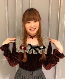 axes femme POETIQUE | セーラー襟チェック柄プルオーバー(Tシャツ/カットソー)