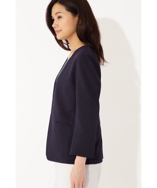 22 OCTOBRE（ヴァンドゥ－オクトーブル）の「◆麻調ジャージージャケット（ノーカラージャケット・レディース・ホワイト/ネイビー/グレー・40/38）」の19枚目の写真