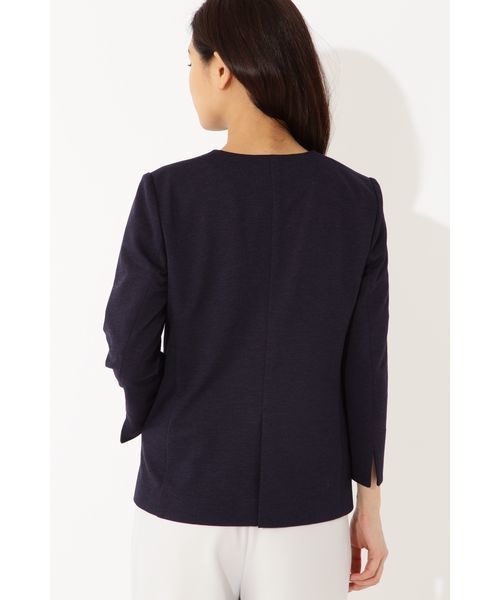 22 OCTOBRE（ヴァンドゥ－オクトーブル）の「◆麻調ジャージージャケット（ノーカラージャケット・レディース・ホワイト/ネイビー/グレー・40/38）」の20枚目の写真