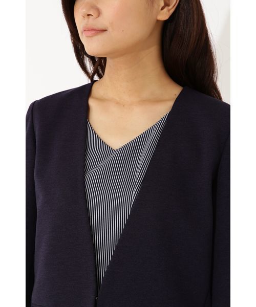 22 OCTOBRE（ヴァンドゥ－オクトーブル）の「◆麻調ジャージージャケット（ノーカラージャケット・レディース・ホワイト/ネイビー/グレー・40/38）」の21枚目の写真