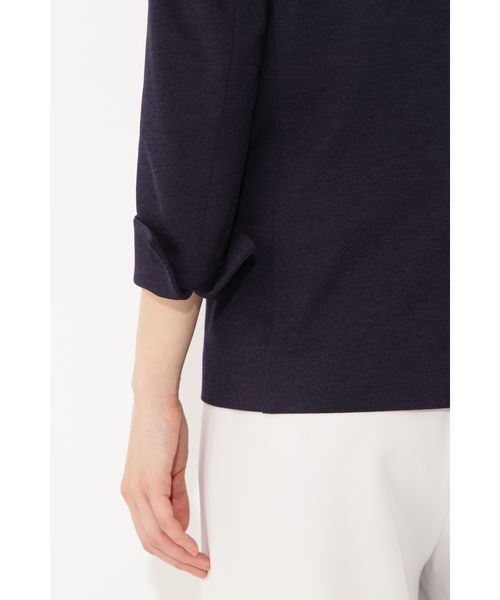 22 OCTOBRE（ヴァンドゥ－オクトーブル）の「◆麻調ジャージージャケット（ノーカラージャケット・レディース・ホワイト/ネイビー/グレー・40/38）」の13枚目の写真