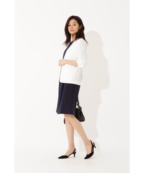 22 OCTOBRE（ヴァンドゥ－オクトーブル）の「◆麻調ジャージージャケット（ノーカラージャケット・レディース・ホワイト/ネイビー/グレー・40/38）」の17枚目の写真