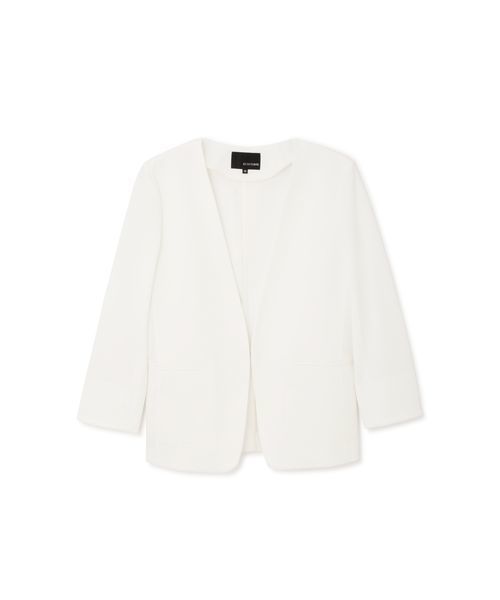 22 OCTOBRE（ヴァンドゥ－オクトーブル）の「◆麻調ジャージージャケット（ノーカラージャケット・レディース・ホワイト/ネイビー/グレー・40/38）」の7枚目の写真