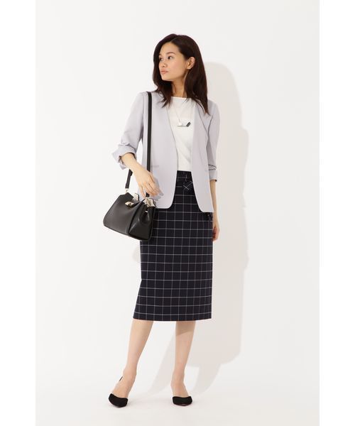 22 OCTOBRE（ヴァンドゥ－オクトーブル）の「◆麻調ジャージージャケット（ノーカラージャケット・レディース・ホワイト/ネイビー/グレー・40/38）」の9枚目の写真