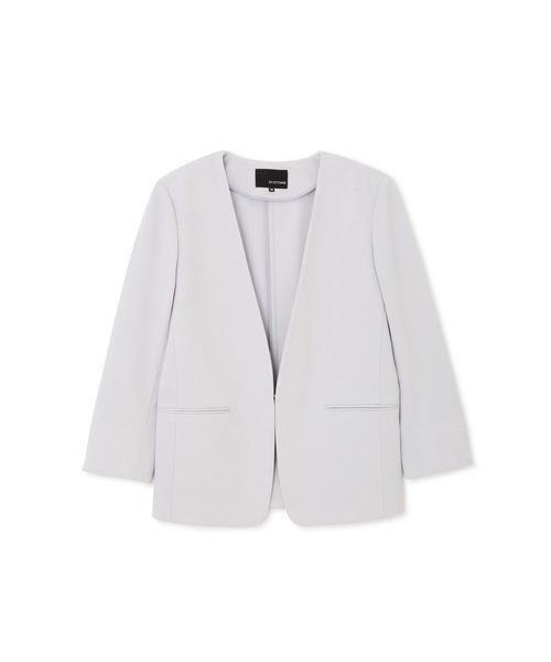 22 OCTOBRE（ヴァンドゥ－オクトーブル）の「◆麻調ジャージージャケット（ノーカラージャケット・レディース・ホワイト/ネイビー/グレー・40/38）」の10枚目の写真