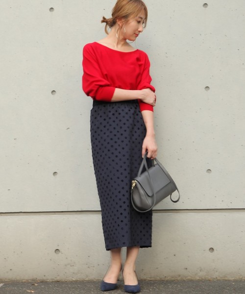 Liesse（リエス）の「ドットジャガードウエストゴムタイトスカート  