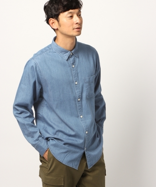 GLOBAL WORK（グローバルワーク）の「デニムシャツ長袖/797744（シャツ/ブラウス・メンズ・ブルー系その他6/ブルー系その他4/ネイビー・SMALL/LARGE/MEDIUM/X-LARGE）」の2枚目の写真