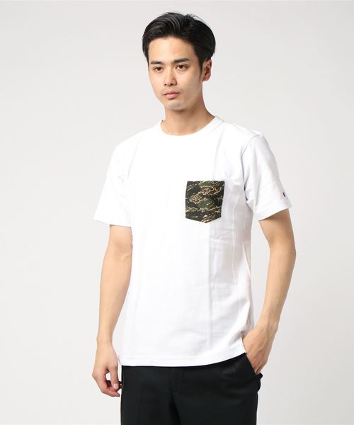 Champion（チャンピオン）の「チャンピオン RW T-SHIRT（Tシャツ/カットソー・メンズ・ホワイト/グレー/ネイビー/ブラック×グリーン・S/M/XL/L）」の2枚目の写真