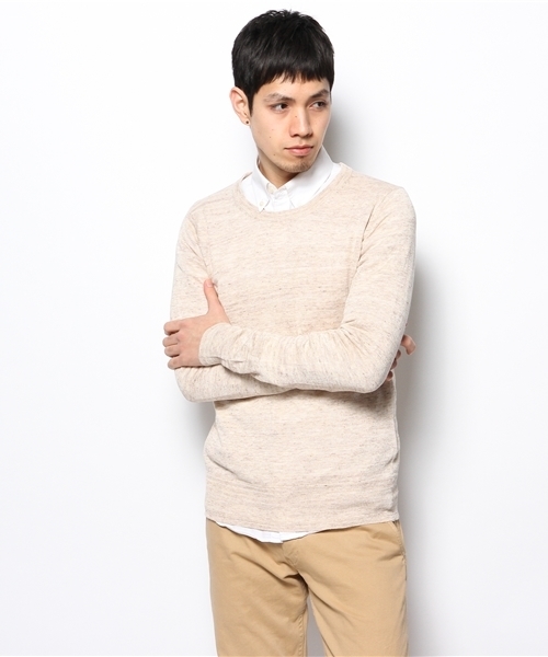 goa（ゴア）の「リネンクルーネックプルオーバー（ニット/セーター・メンズ・キナリ/モカ/ベージュ/インディゴブルー・FREE）」の2枚目の写真