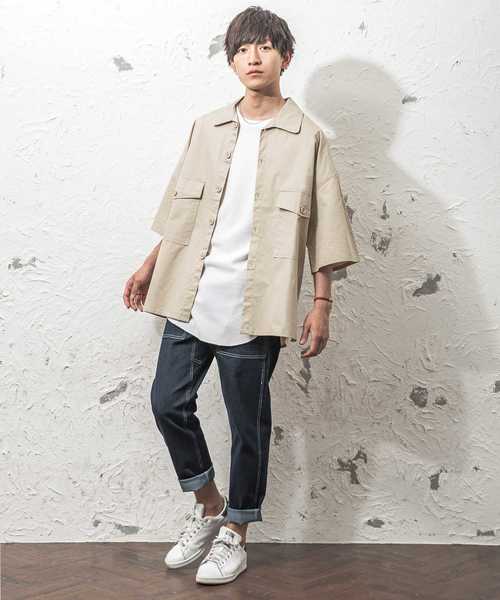 MinoriTY（マイノリティ）の「ポケット付きビッグシャツ ビッグシルエット（シャツ/ブラウス・メンズ・ベージュ/カーキ/ブラック・M/L）」の15枚目の写真