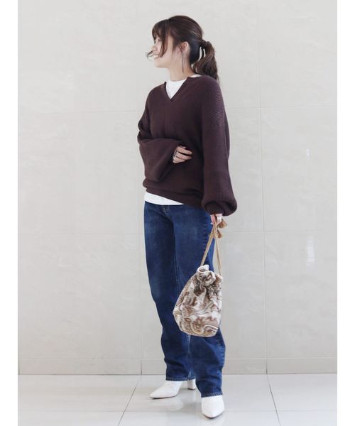 Ungrid(アングリッド)の「スリットネックワッフルニット(ニット/セーター・レディース・ブラック/ブラウン/アイボリー・FREE)」の15枚目の写真