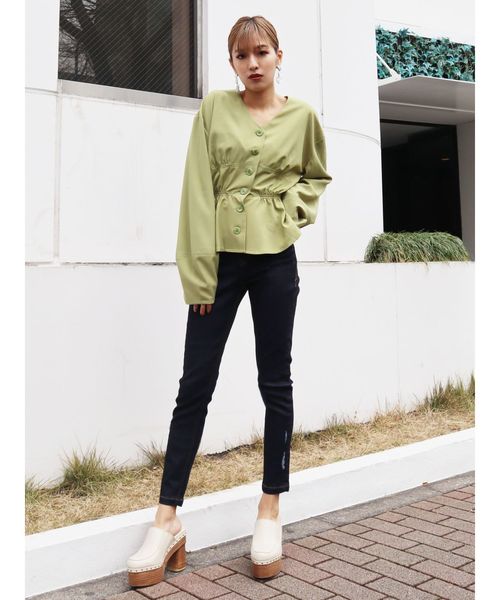 EMODA(エモダ)の「RIPPEDジャストウエストパギンス(デニムパンツ・レディース・インディゴブルー/ブラック・SMALL/X-SMALL/MEDIUM)」の6枚目の写真