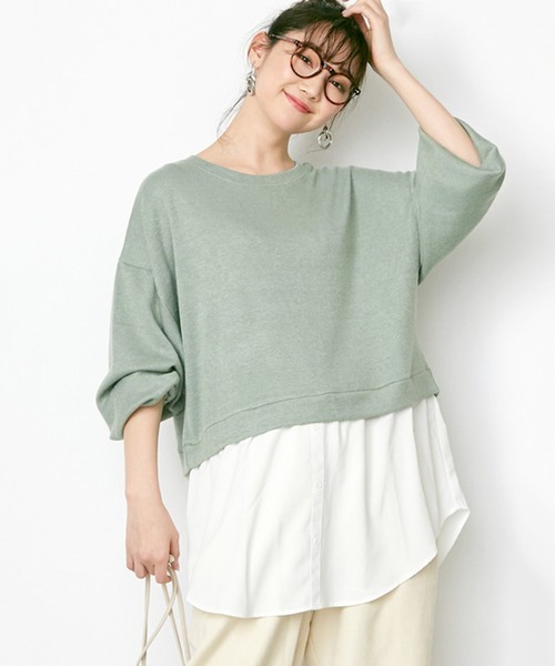 STYLEBLOCK(スタイルブロック)の「クルーネックレイヤードビッグシルエットカットソー(Tシャツ/カットソー・レディース・グリーン系その他/ピンク系その他/ライトベージュ・M)」の3枚目の写真