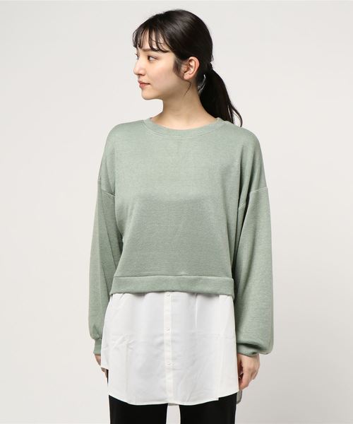 STYLEBLOCK(スタイルブロック)の「クルーネックレイヤードビッグシルエットカットソー(Tシャツ/カットソー・レディース・グリーン系その他/ピンク系その他/ライトベージュ・M)」の5枚目の写真