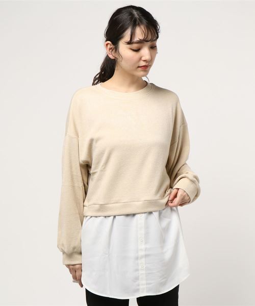 STYLEBLOCK(スタイルブロック)の「クルーネックレイヤードビッグシルエットカットソー(Tシャツ/カットソー・レディース・グリーン系その他/ピンク系その他/ライトベージュ・M)」の4枚目の写真