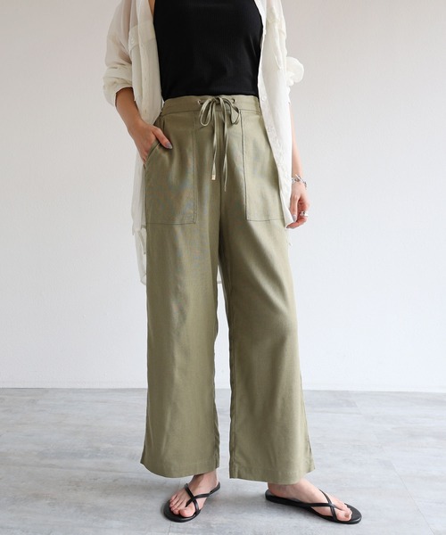 andme（アンドミー）の「レーヨンリネンベイカーワイドパンツ（その他パンツ・レディース・ブラック/ベージュ/ライトカーキ/グレー系その他/キナリ/イエロー/レッド・M/L）」の5枚目の写真