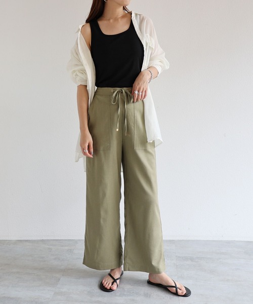 andme（アンドミー）の「レーヨンリネンベイカーワイドパンツ（その他パンツ・レディース・ブラック/ベージュ/ライトカーキ/グレー系その他/キナリ/イエロー/レッド・M/L）」の16枚目の写真