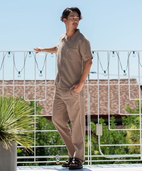 #Re:room(リルーム)の「サイドラインリゾートリラックスシャツ(シャツ/ブラウス・メンズ・オフホワイト/ベージュ/ピンク・SMALL/MEDIUM)」の6枚目の写真