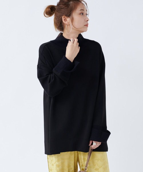 DouDou（ドゥドゥ）の「ドッキングタートル（ニット/セーター・レディース・グリーン/グレイッシュベージュ/ブラック・FREE）」の2枚目の写真