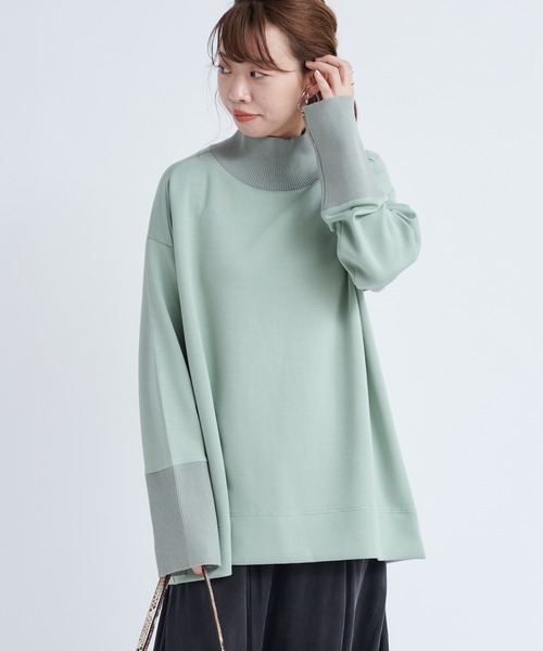 DouDou（ドゥドゥ）の「ドッキングタートル（ニット/セーター・レディース・グリーン/グレイッシュベージュ/ブラック・FREE）」の4枚目の写真