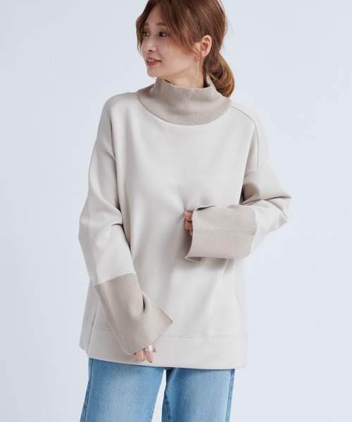 DouDou（ドゥドゥ）の「ドッキングタートル（ニット/セーター・レディース・グリーン/グレイッシュベージュ/ブラック・FREE）」の14枚目の写真