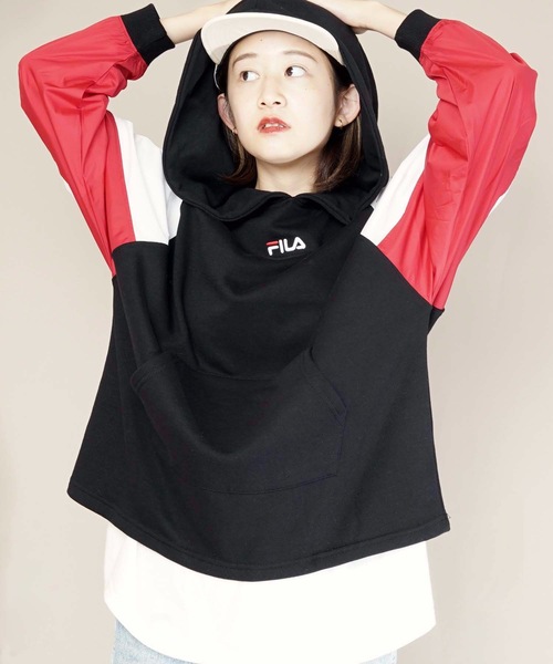 FILA(フィラ)の「【FILA/フィラ】異素材切替パーカー ワンポイントロゴ刺繍 吸収性の良い裏毛素材を使用(パーカー・レディース・ホワイト/ブラック・MEDIUM/LARGE)」の6枚目の写真