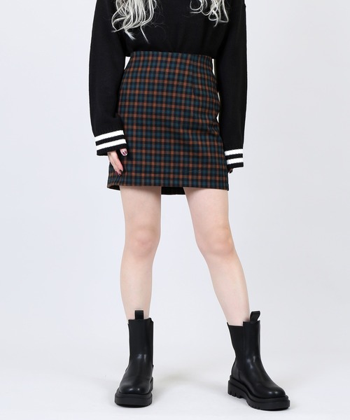 DING（ディング）の「DING/チェック柄ミニスカート（スカート・レディース・ダークグリーン/ベージュ・FREE）」の2枚目の写真