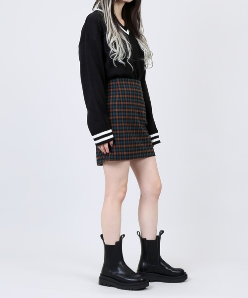 DING（ディング）の「DING/チェック柄ミニスカート（スカート・レディース・ダークグリーン/ベージュ・FREE）」の6枚目の写真