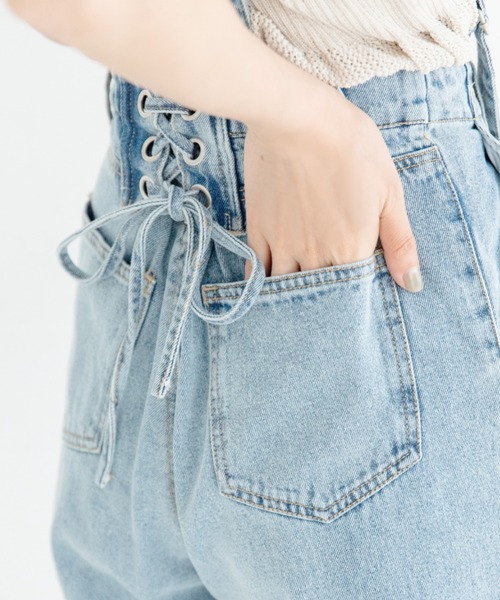 Mysa&Liina(ミーサリーナ)の「レースアップパンツ(デニムパンツ・レディース・サックスブルー/イエロー/オフホワイト/ピンク/グレー・M)」の12枚目の写真