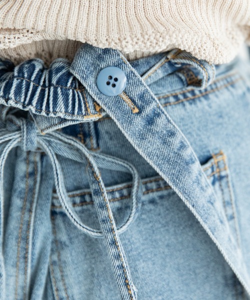 Mysa&Liina(ミーサリーナ)の「レースアップパンツ(デニムパンツ・レディース・サックスブルー/イエロー/オフホワイト/ピンク/グレー・M)」の11枚目の写真