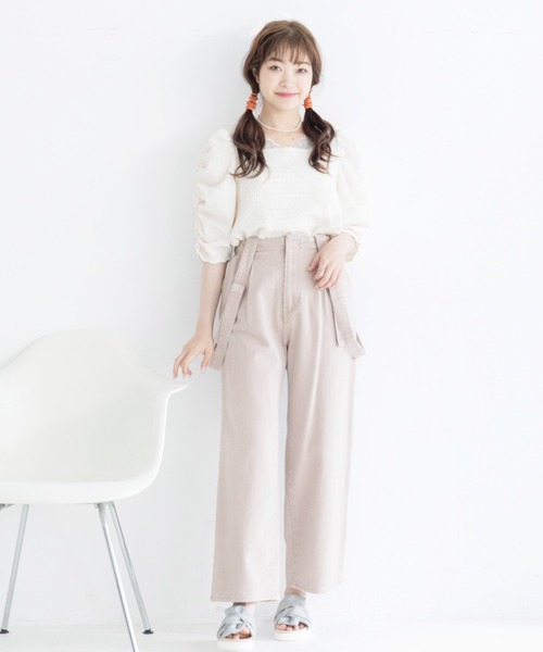 Mysa&Liina(ミーサリーナ)の「レースアップパンツ(デニムパンツ・レディース・サックスブルー/イエロー/オフホワイト/ピンク/グレー・M)」の9枚目の写真