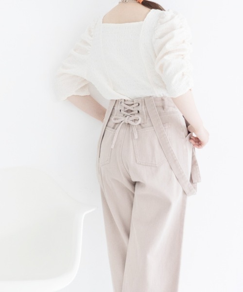 Mysa&Liina(ミーサリーナ)の「レースアップパンツ(デニムパンツ・レディース・サックスブルー/イエロー/オフホワイト/ピンク/グレー・M)」の8枚目の写真