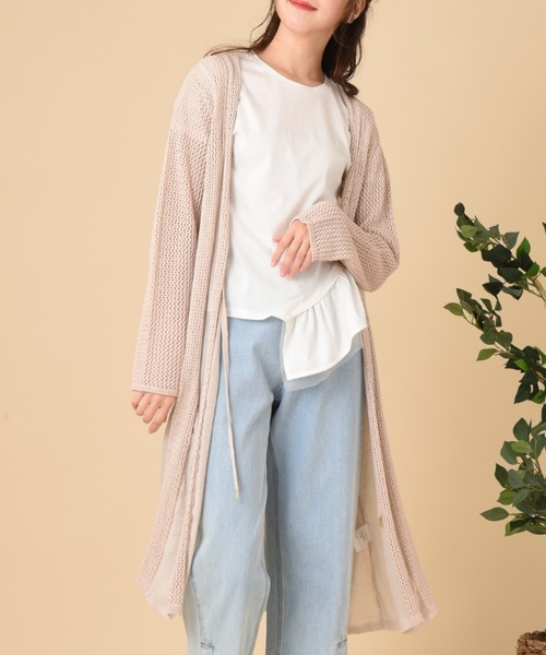 INTERPLANET（インタープラネット）の「カギ針楊柳ロングトッパー（その他アウター・レディース・ブラック/グレイッシュベージュ・FREE）」の2枚目の写真