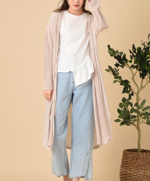 INTERPLANET（インタープラネット）の「カギ針楊柳ロングトッパー（その他アウター・レディース・ブラック/グレイッシュベージュ・FREE）」の5枚目の写真