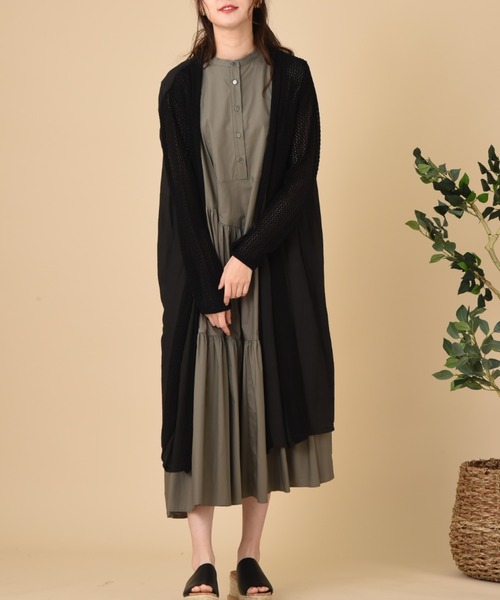 INTERPLANET（インタープラネット）の「カギ針楊柳ロングトッパー（その他アウター・レディース・ブラック/グレイッシュベージュ・FREE）」の12枚目の写真