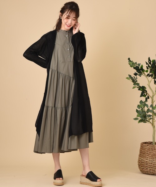 INTERPLANET（インタープラネット）の「カギ針楊柳ロングトッパー（その他アウター・レディース・ブラック/グレイッシュベージュ・FREE）」の13枚目の写真