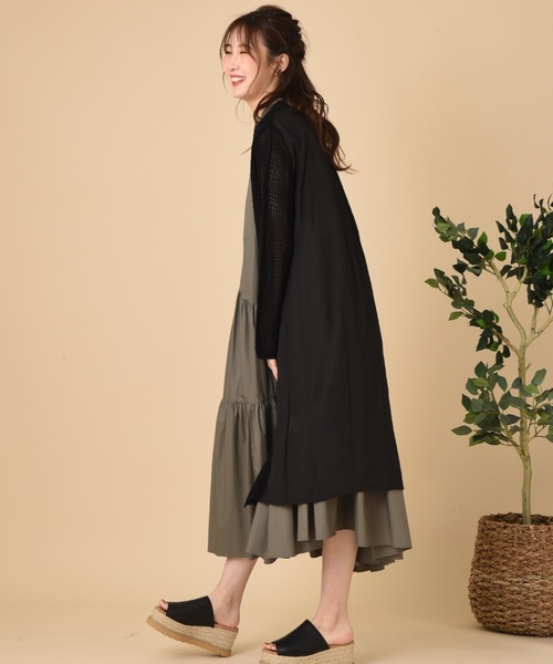 INTERPLANET（インタープラネット）の「カギ針楊柳ロングトッパー（その他アウター・レディース・ブラック/グレイッシュベージュ・FREE）」の15枚目の写真