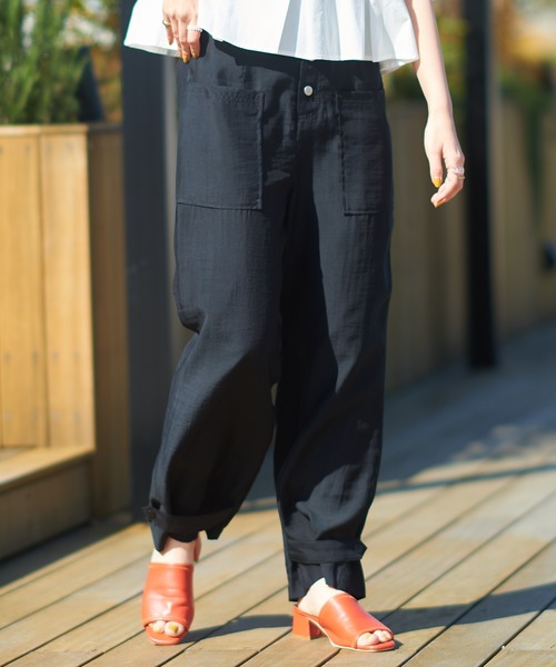 DISCOAT（ディスコート）の「テンセル混ハイウエストカーゴパンツ（カーゴパンツ・レディース・ブラック/ベージュ/カーキ・FREE）」の4枚目の写真