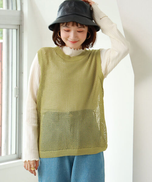 BeAMS DOT（ビームスドット）の「【WEB限定】BeAMS DOT / メッシュニットベスト（ベスト・レディース・ナチュラル/ケリー・FREE）」の9枚目の写真