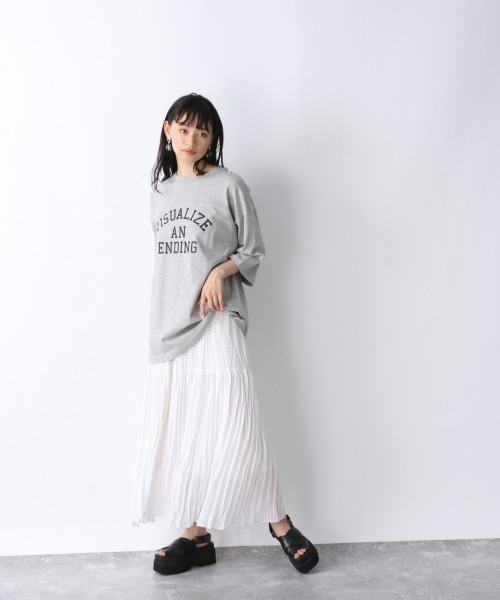 JEANASIS(ジーナシス)の「ハイウエストシャーリングロングスカート/951031(スカート・レディース・ホワイト/ブラック・FREE)」の6枚目の写真