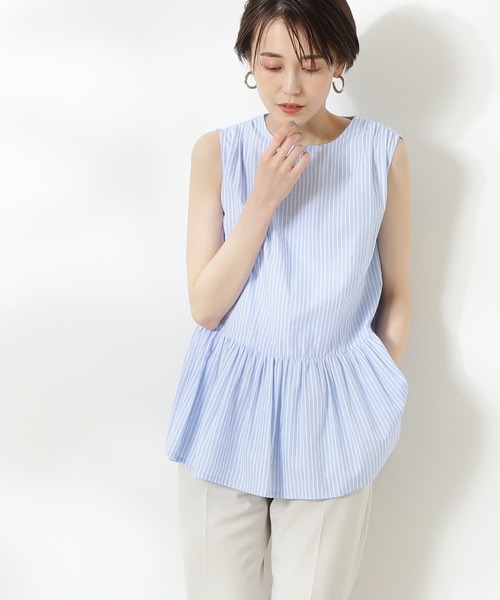 N.（N. Natural Beauty Basic）（エヌエヌナチュラルビューティーベーシック）の「ギャザーペプラムブラウス（シャツ/ブラウス・レディース・ブラック/ホワイト/ブルー系その他/ライトグリーン/オレンジ・MEDIUM）」の4枚目の写真