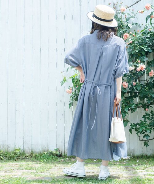 DOUBLE NAME(ダブルネーム)の「【merモデルまるちゃんコラボ】ストライプシャツワンピース(シャツワンピース・レディース・ベージュ/ネイビー/サックスブルー・FREE)」の13枚目の写真