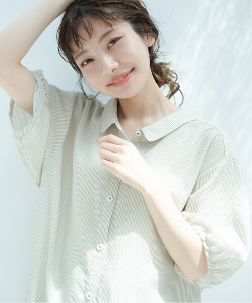 DOUBLE NAME(ダブルネーム)の「【merモデルまるちゃんコラボ】ストライプシャツワンピース(シャツワンピース・レディース・ベージュ/ネイビー/サックスブルー・FREE)」の22枚目の写真